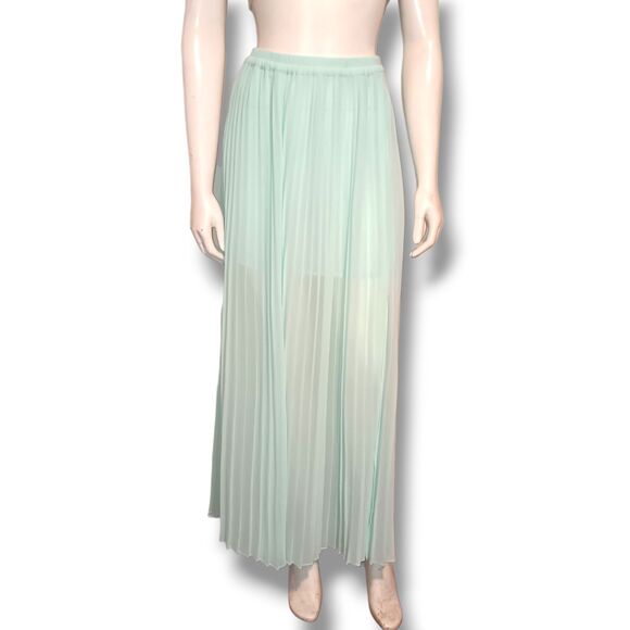 Victorias Secret Chiffon Pleated Maxi Skirt-Size 2-Mint Green-Partially Lined - Picture 1 of 8